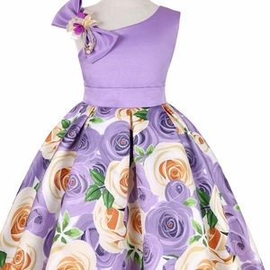 Purple Satin Flower Dress Size 8 Girls